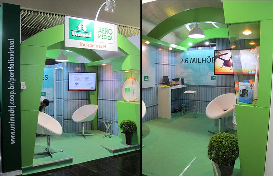 Estande da Unimed Aero Médica montado pela LX BR no XXI SUECO, Simpósio das Unimeds, em Cuiabá-MT, 2015