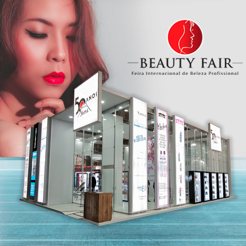 Estande da Yamá Cosméticos montado pela LX BR na Beauty Fair 2017, em São Paulo