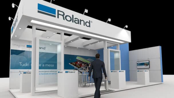 Estande da Roland DG na FIMEC 2015, em Novo Hamburgo-RS, montado pela Laux Brasil